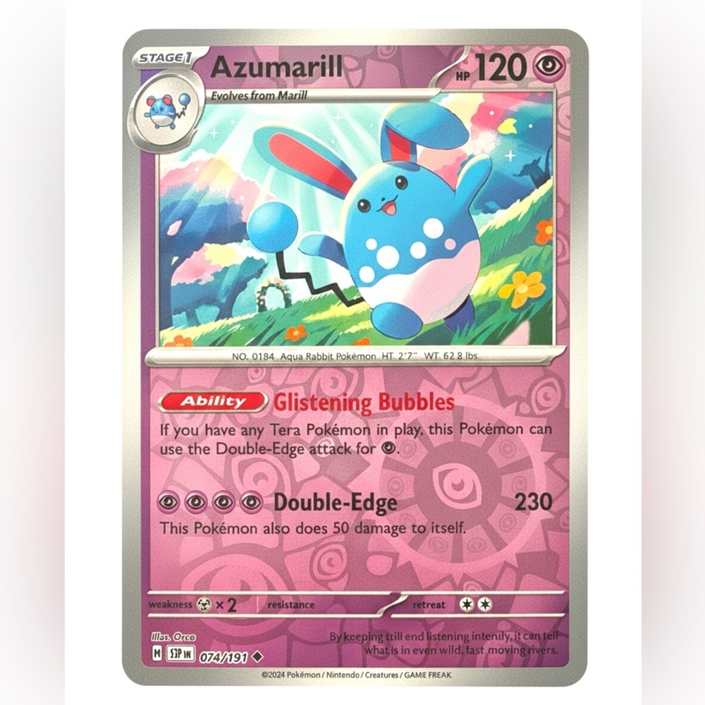Azumarill 074/191 Pokemon Card Scarlet Violet Reverse Holo HP 120